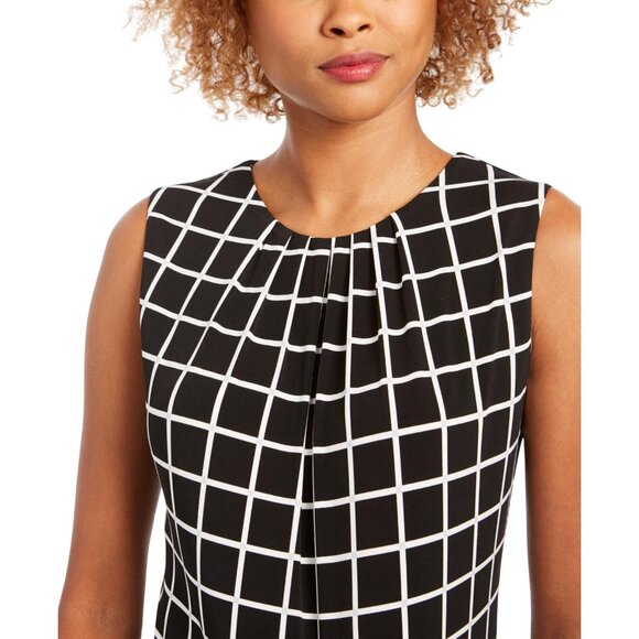 NWT Calvin Klein Womens Printed Pleat-Neck Blouse CSE1676F Black / Cream XL - Picture 3 of 7